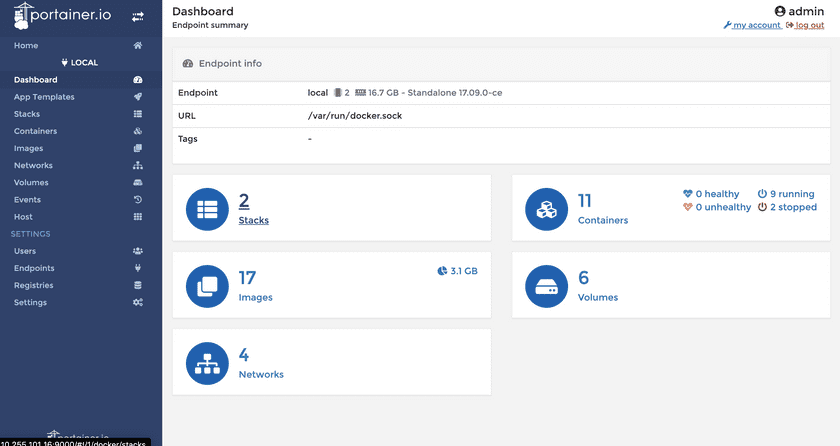 portainer dashboard